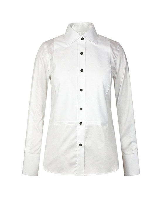Long Sleeve Tuxedo Shirt - White/Black Pink Tartan