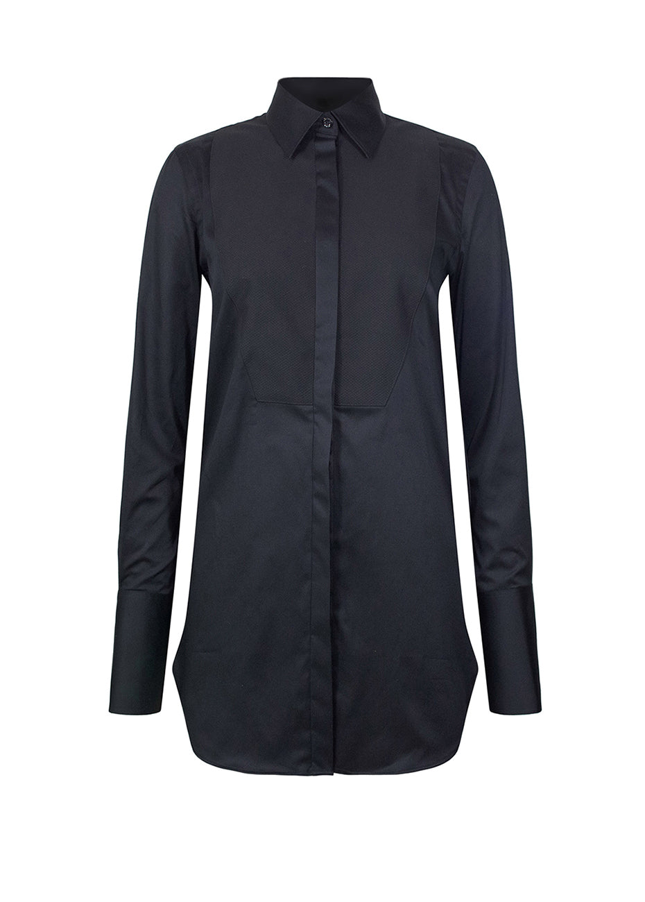 Pique Tuxedo Tunic Shirt - Black Pink Tartan