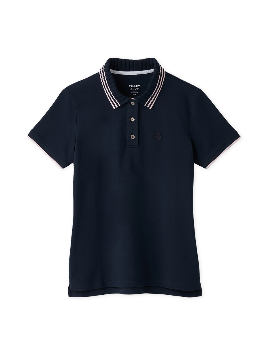 Pleated Collar Polo - Navy