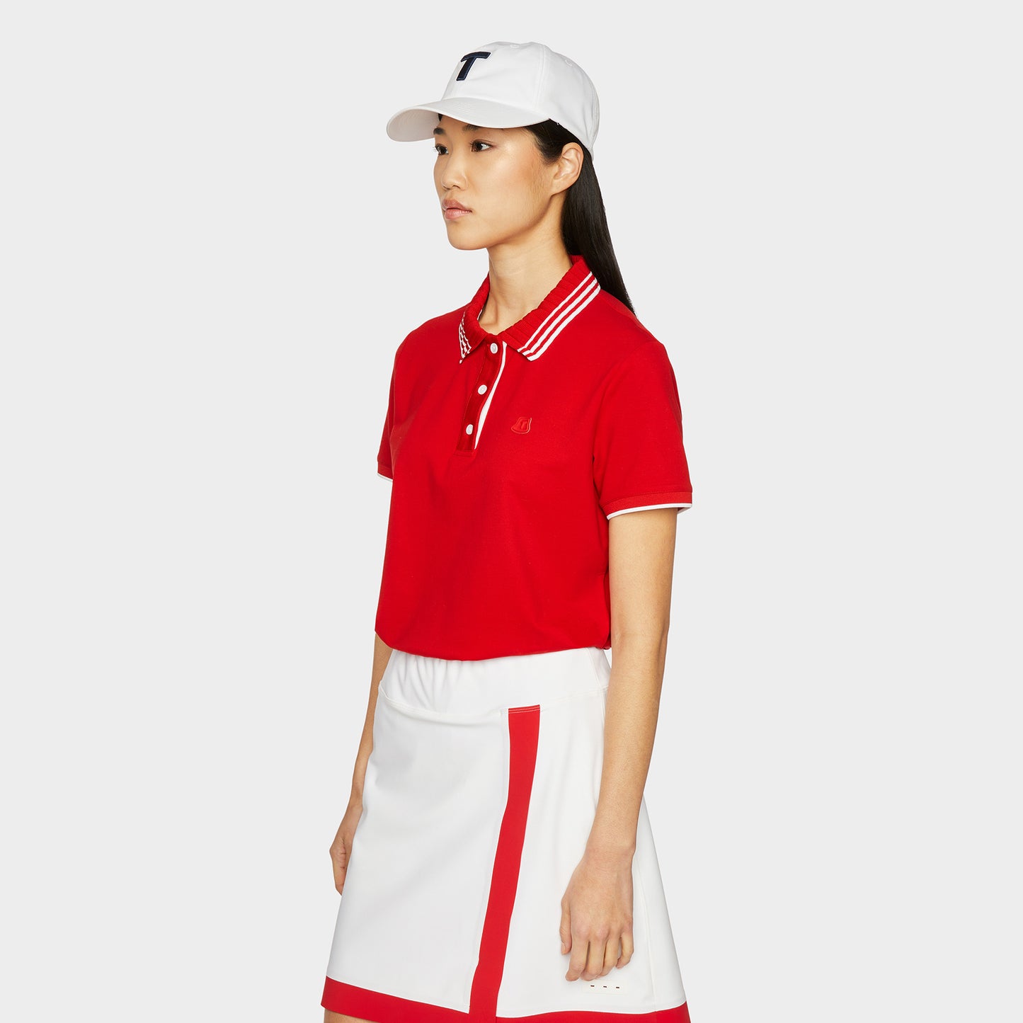 Pleated Collar Polo - Red Pink Tartan