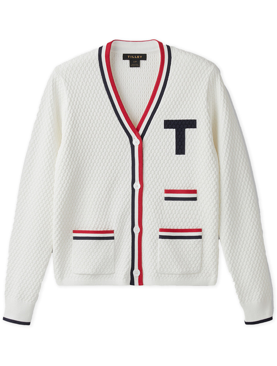 Contrast Bar Stripe Cardigan - White