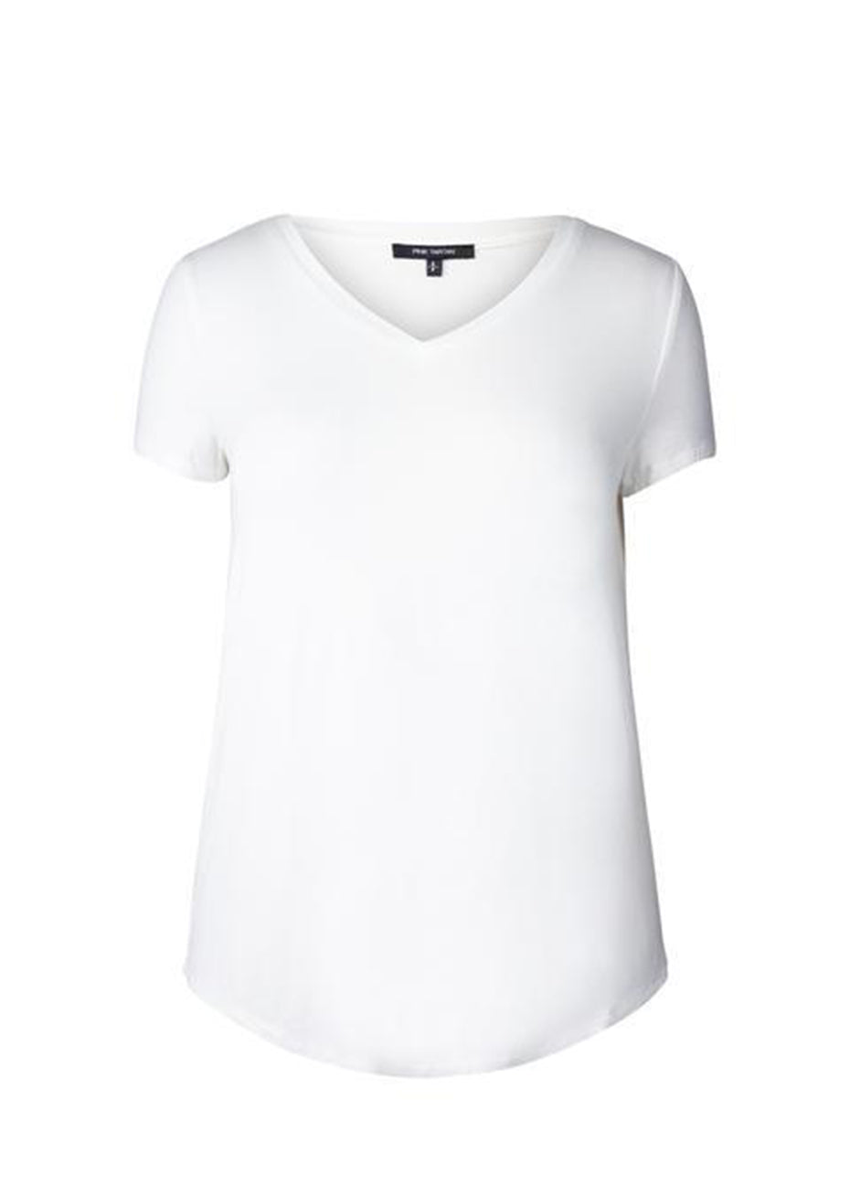 Logo Drape V-Neck T-Shirt - Cream Pink Tartan