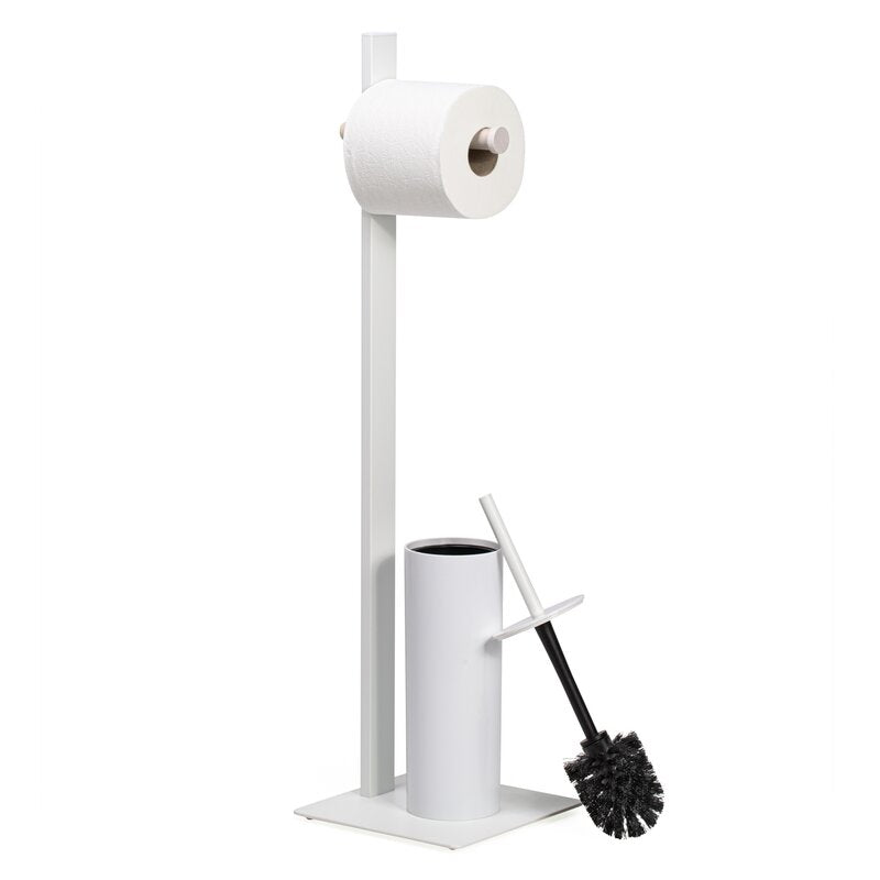 Toilet Brush and Paper Holder Set - White Pink Tartan