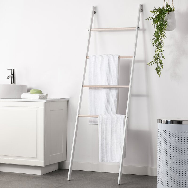Towel Rack Ladder - White Pink Tartan