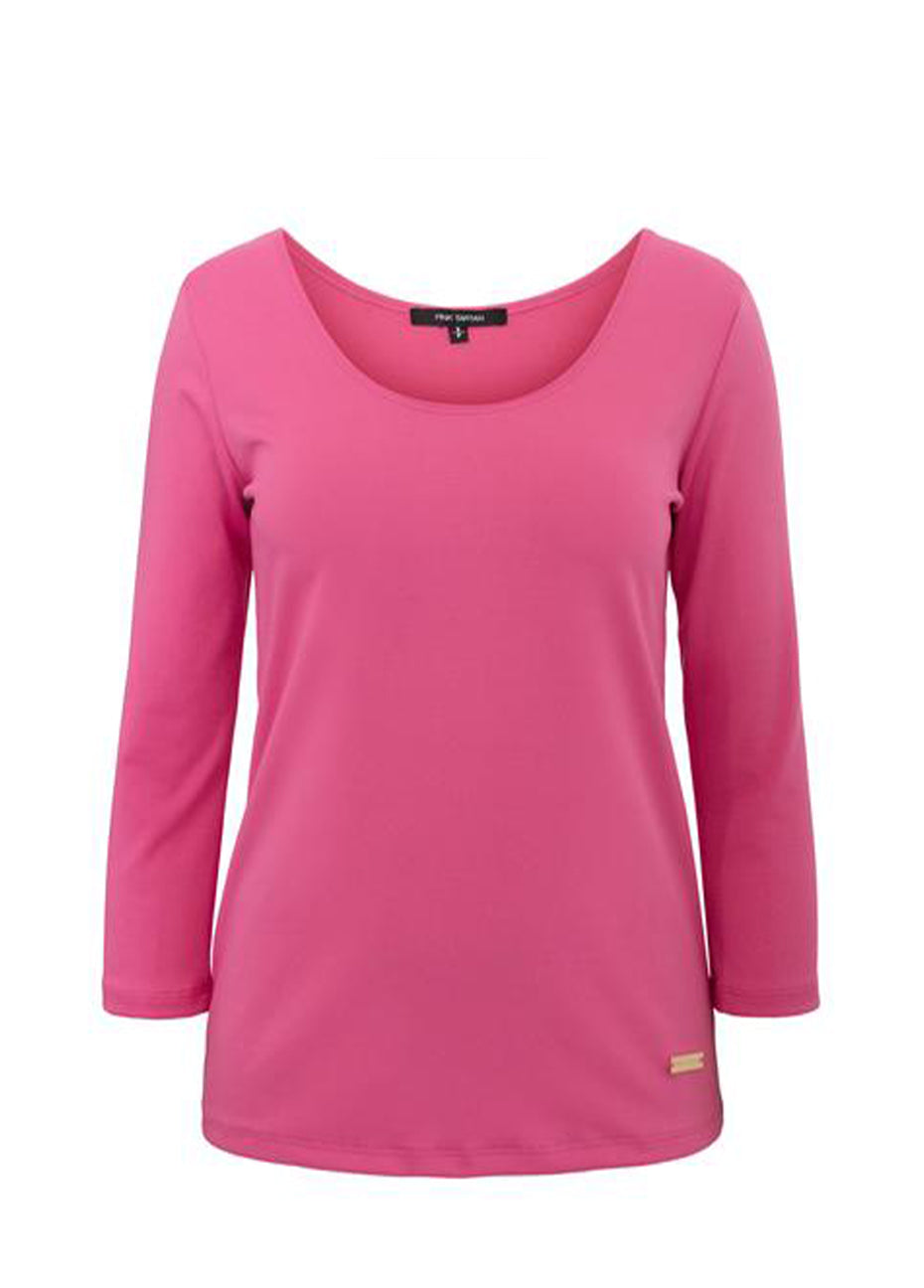 Ballet 3/4 Sleeve Scoop Neck - Pink Pink Tartan