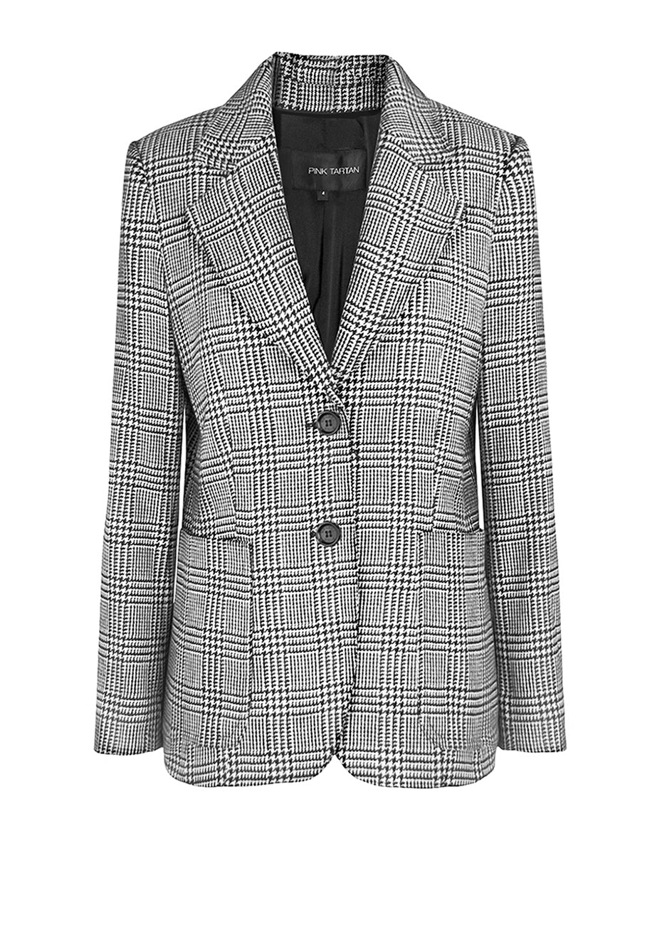 Cashmere Riding Blazer - Black/White Plaid Pink Tartan