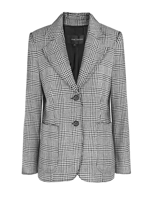 Cashmere Riding Blazer - Black/White Plaid Pink Tartan
