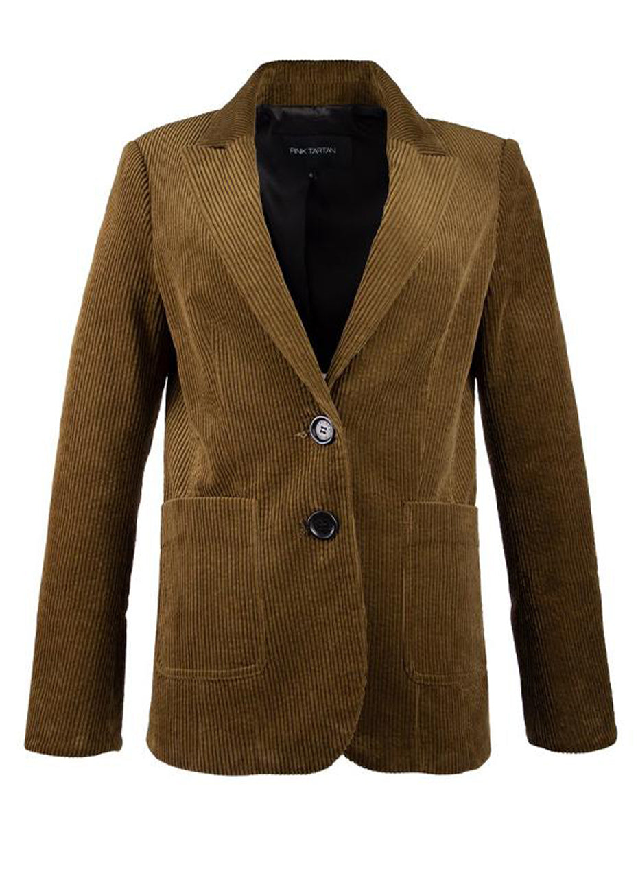 Corduroy Wide Wale Blazer - Brown Pink Tartan