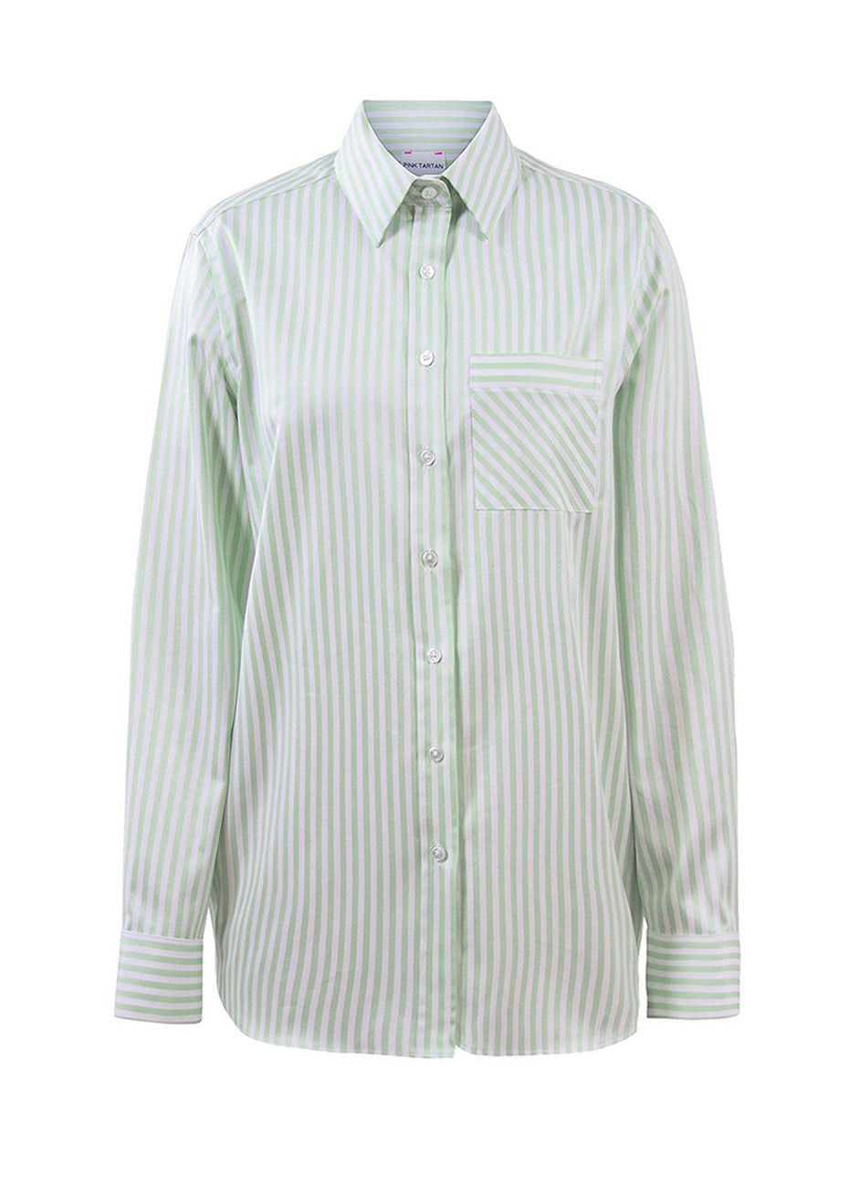 Herringbone Stripe Shirt - Green Pink Tartan