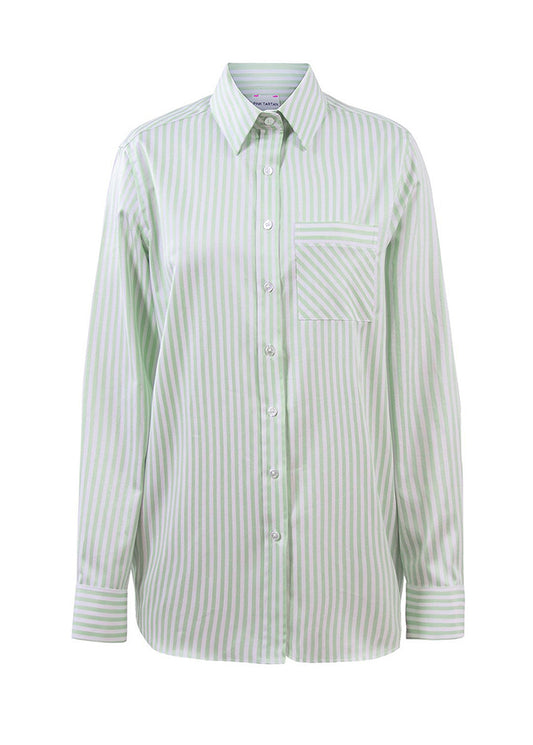 Herringbone Stripe Shirt - Green Pink Tartan