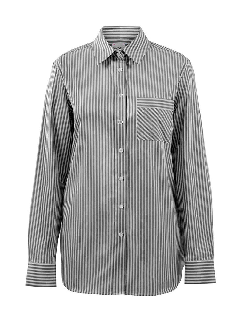 Herringbone Stripe Shirt - Grey Pink Tartan