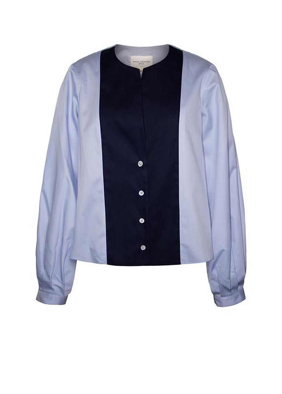 Poet Sleeve Shirt - Blue/Navy Pink Tartan