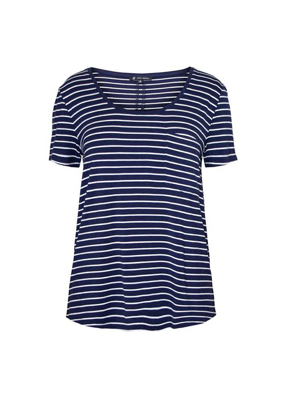 Scoop Pocket T-Shirt - Navy Stripe Pink Tartan