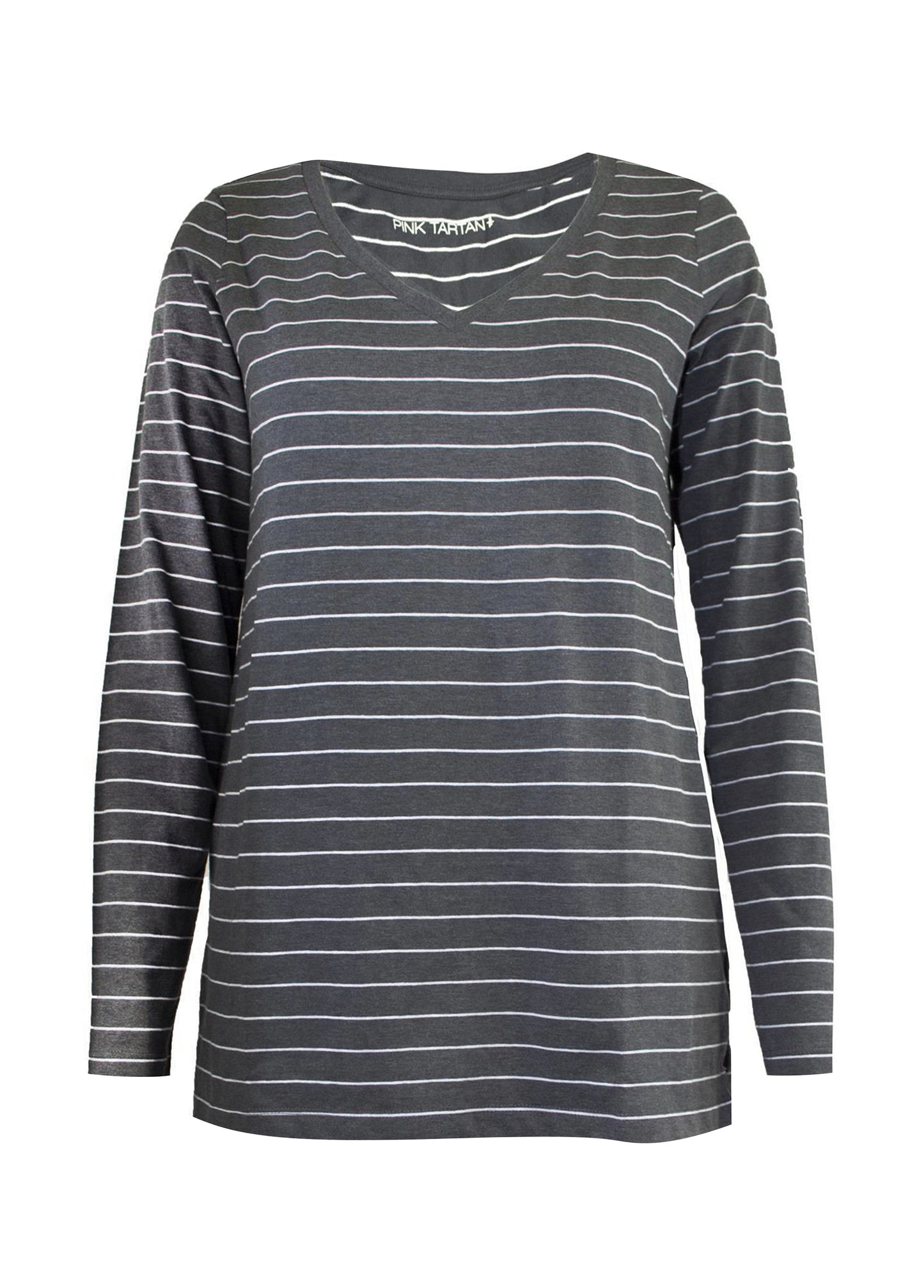 Side Slit Tunic - Charcoal Stripe Pink Tartan