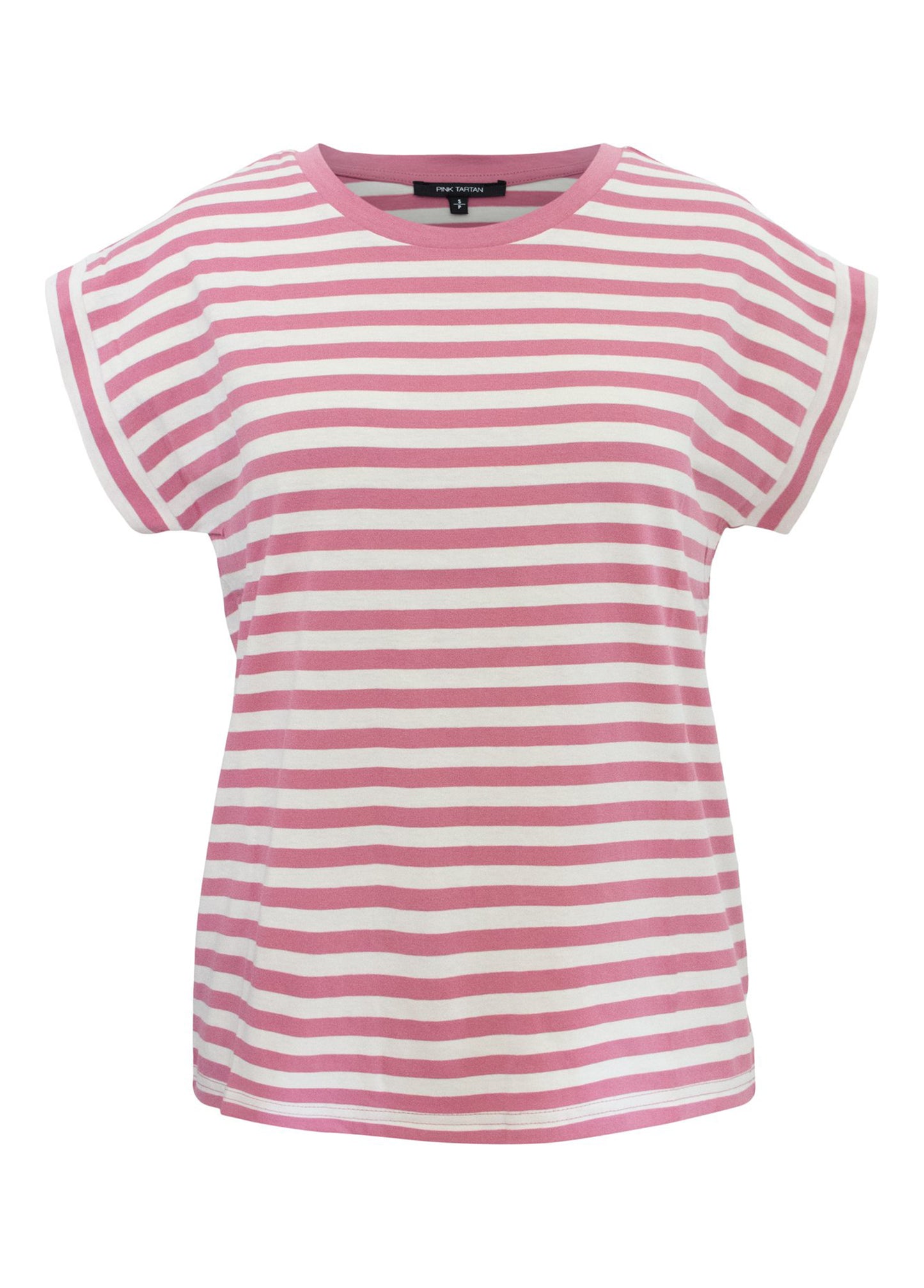 Striped Boxy Tee - Mauve/White Pink Tartan