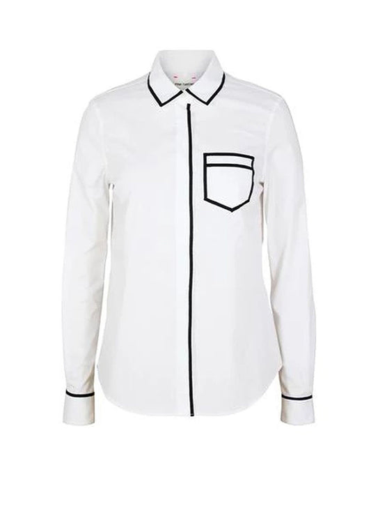 Stretch Poplin Trompe L'Oeil Shirt - White/Black Pink Tartan
