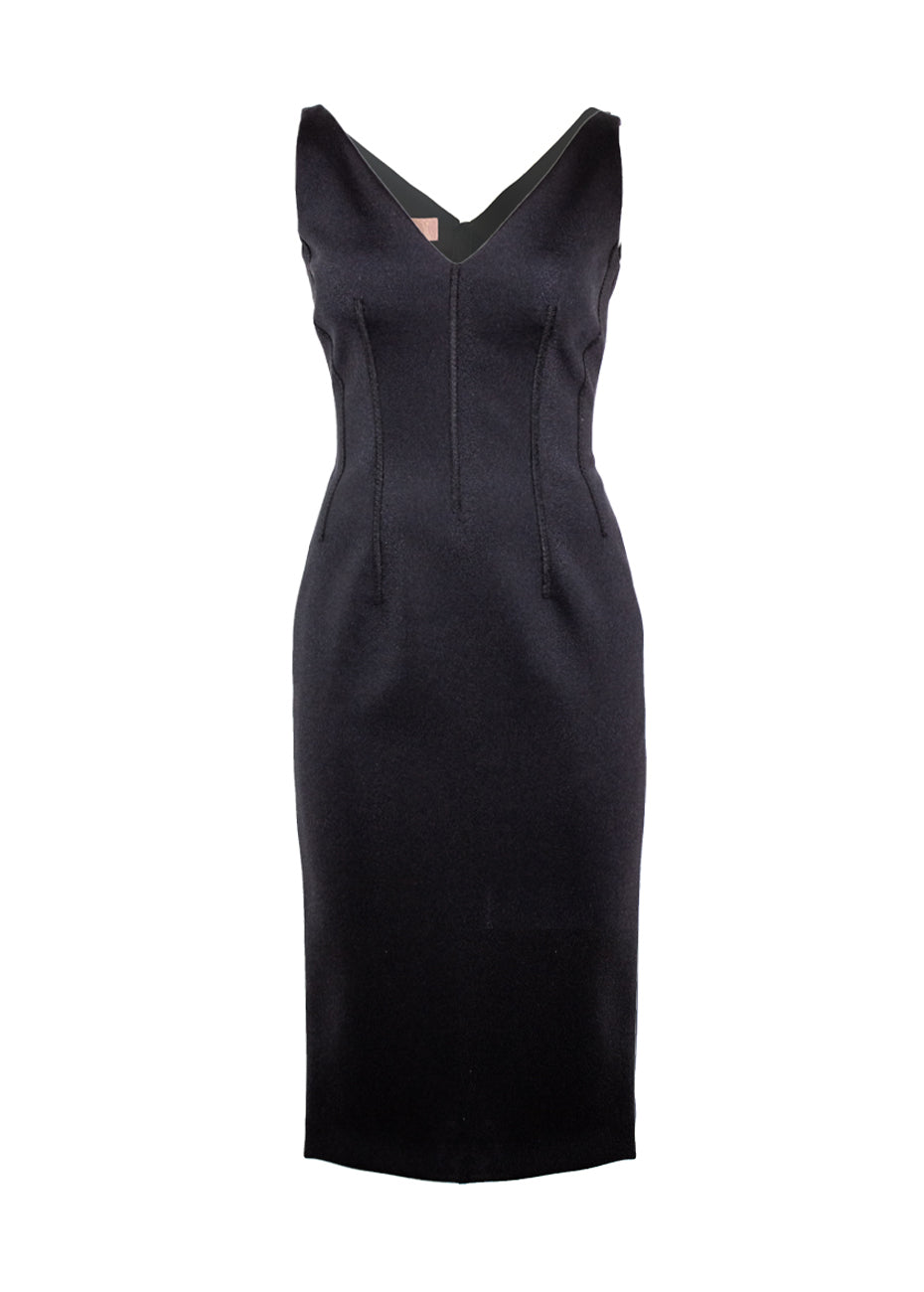 V-Neck Sheath Dress - Black Pink Tartan