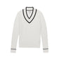 V Neck Cable Sweater - White