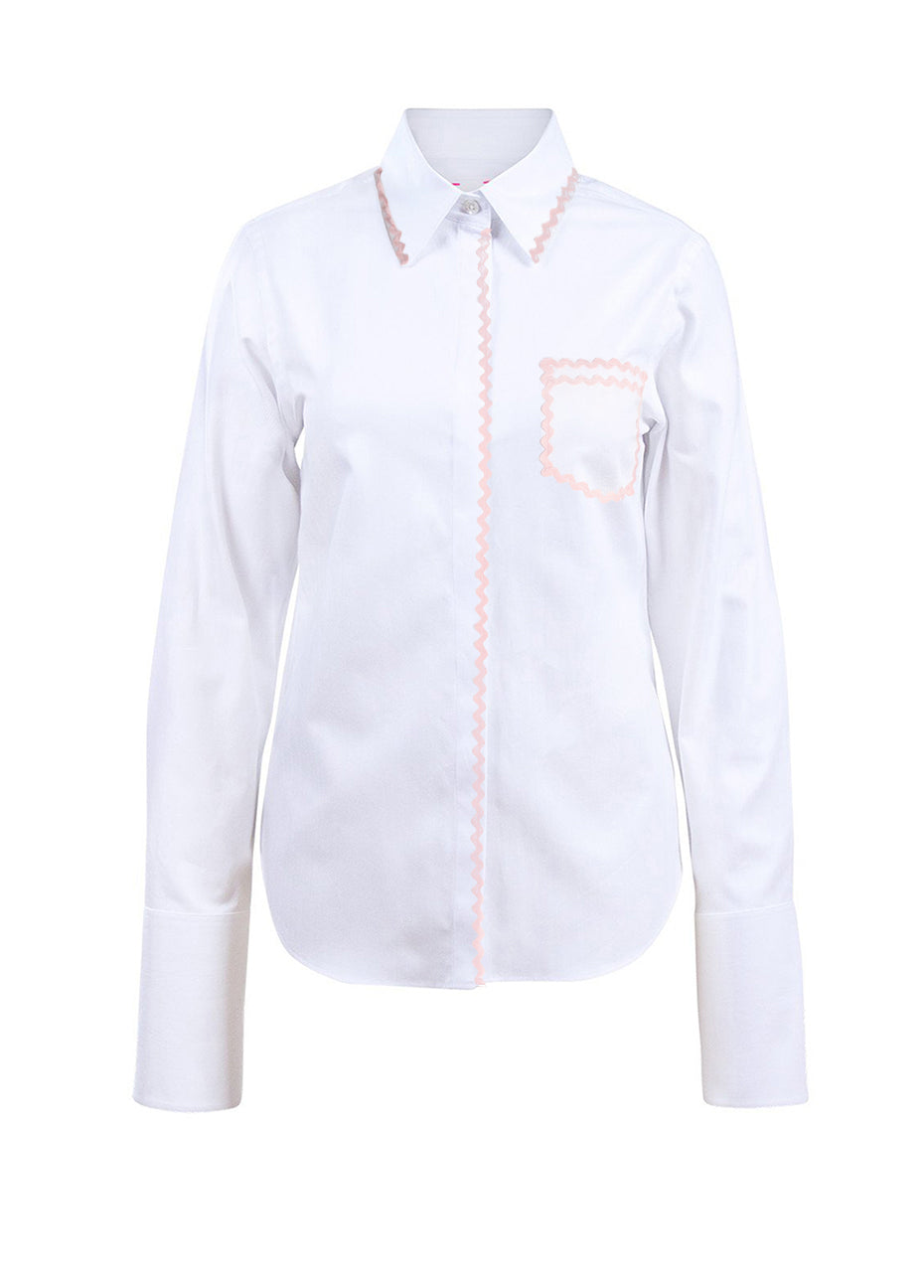 The Newport Ric Rac Shirt - White/Pink