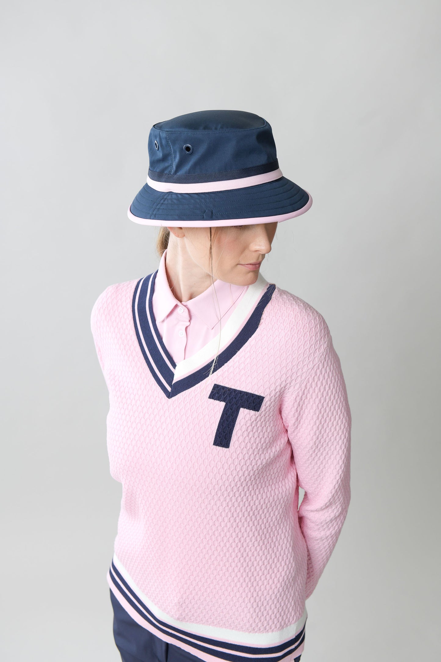 Contrast Bar Stripe V-Neck Sweater - Pink