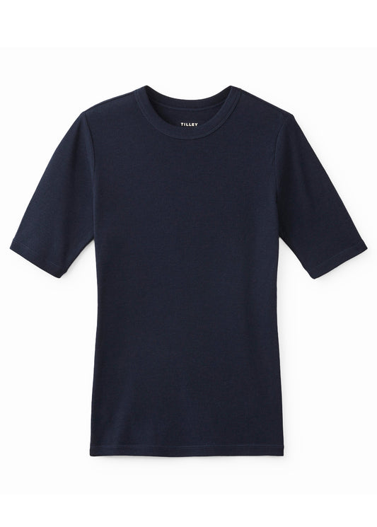 Merino Rib Fitted Tee - Navy