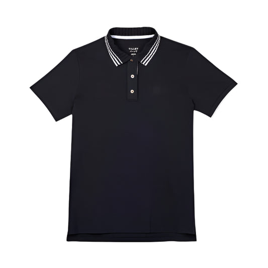 Pleated Collar Polo - Navy/White