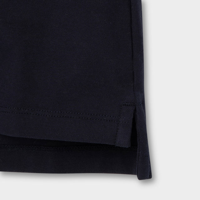 Pleated Collar Polo - Navy/White