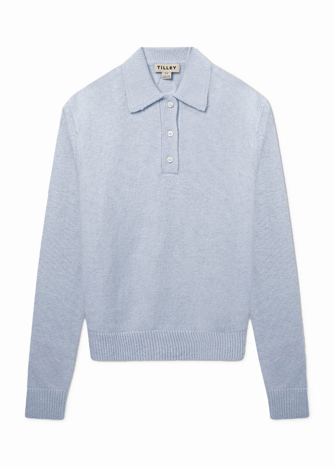 Merino Cashmere Polo - Light Blue