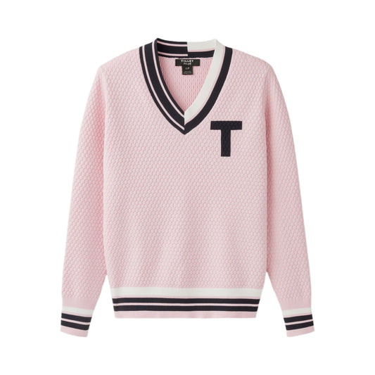 Contrast Bar Stripe V-Neck Sweater - Pink