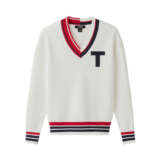 Contrast Bar Stripe V-Neck Sweater - White