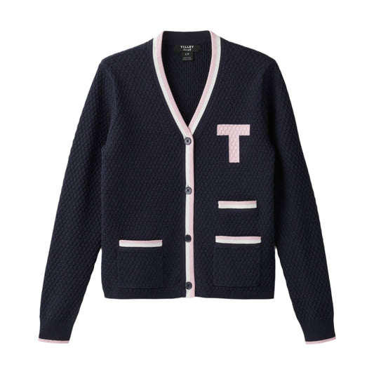 Contrast Bar Stripe Cardigan - Navy