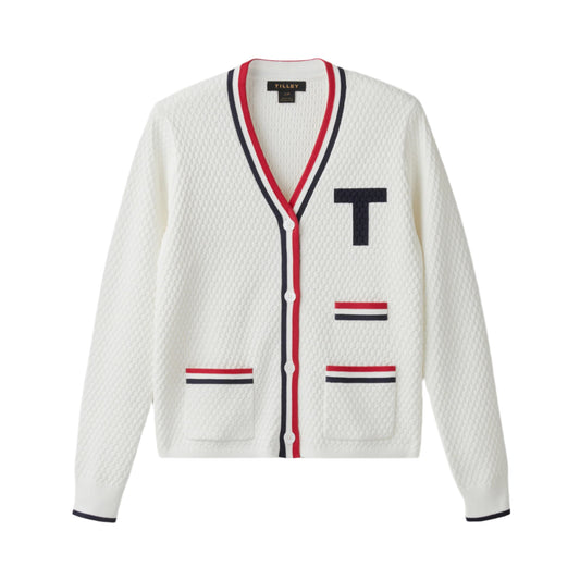 Contrast Bar Stripe Cardigan - White