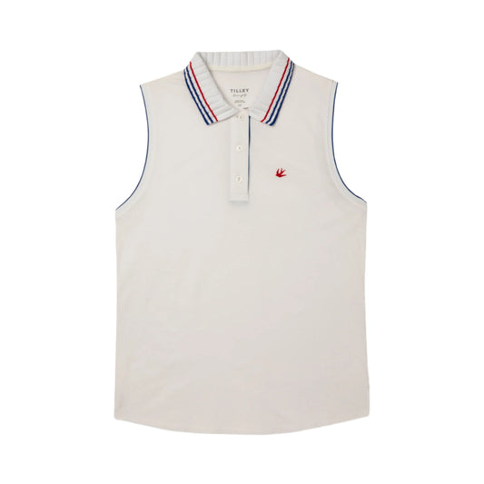 Sleeveless Pique Polo - White/Red