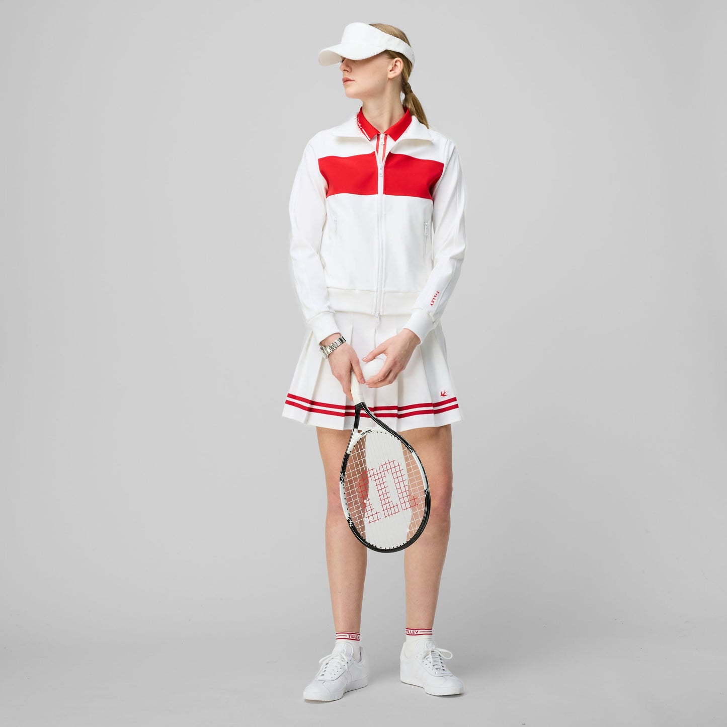 Ribbon Pleated Skirt - White/Sport Red