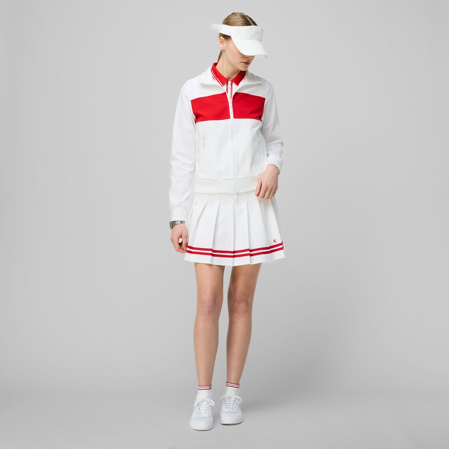 Ribbon Pleated Skirt - White/Sport Red