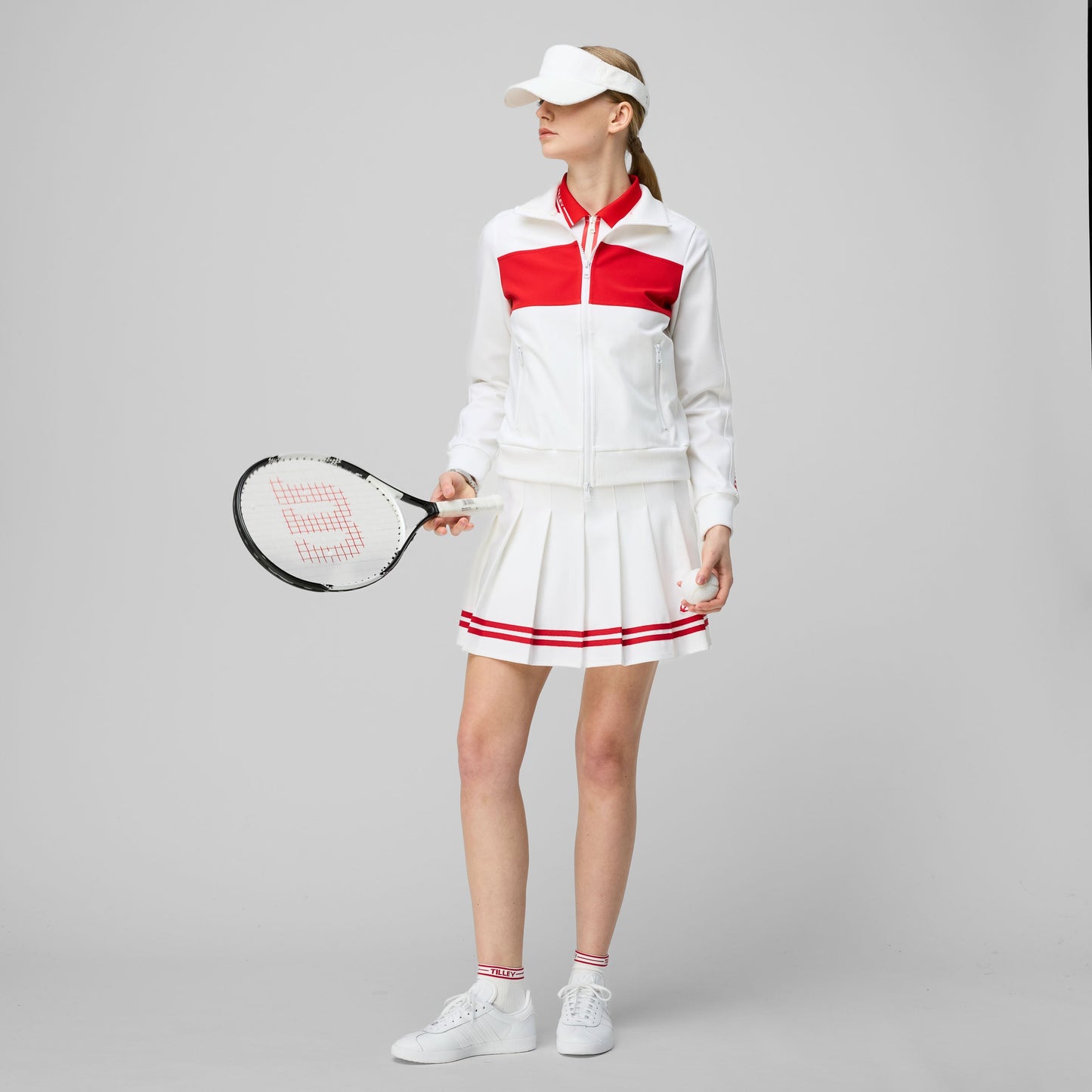 Ribbon Pleated Skirt - White/Sport Red