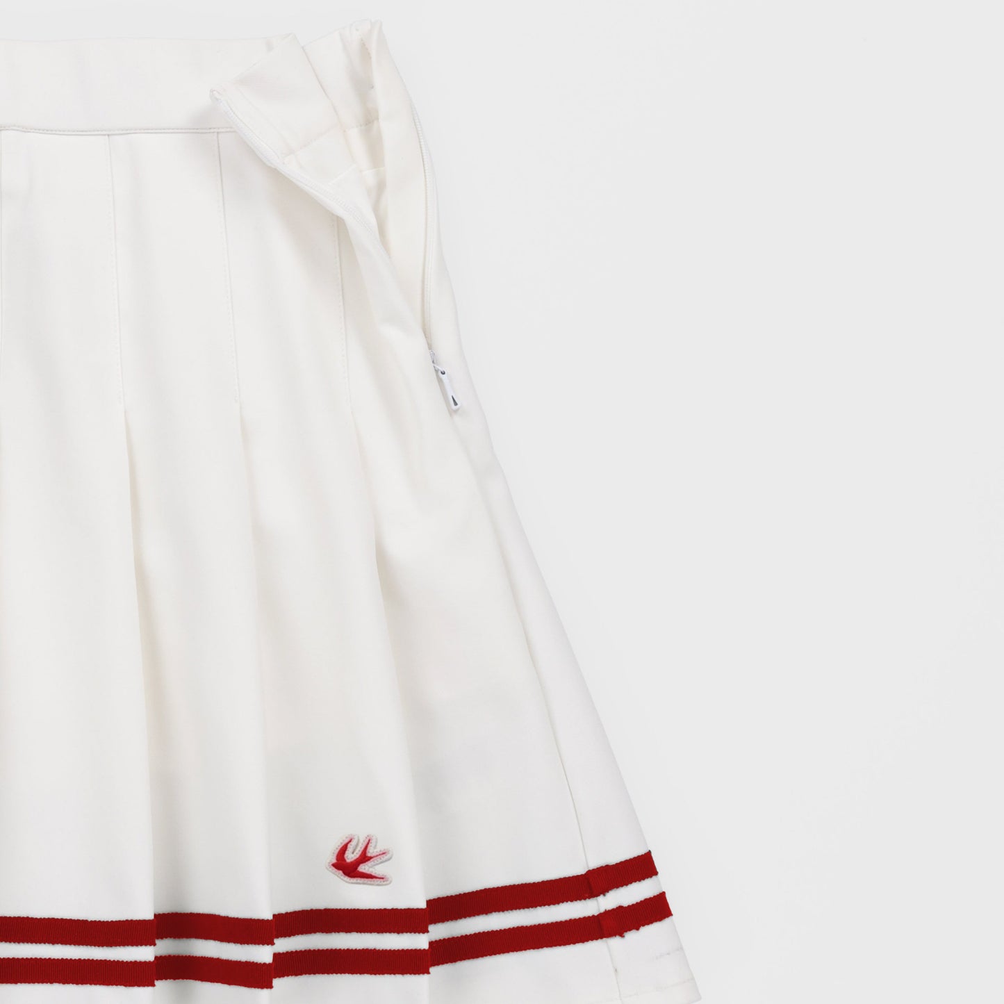 Ribbon Pleated Skirt - White/Sport Red