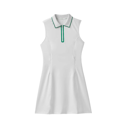 Quarter Zip Polo Dress - White/Sport Green