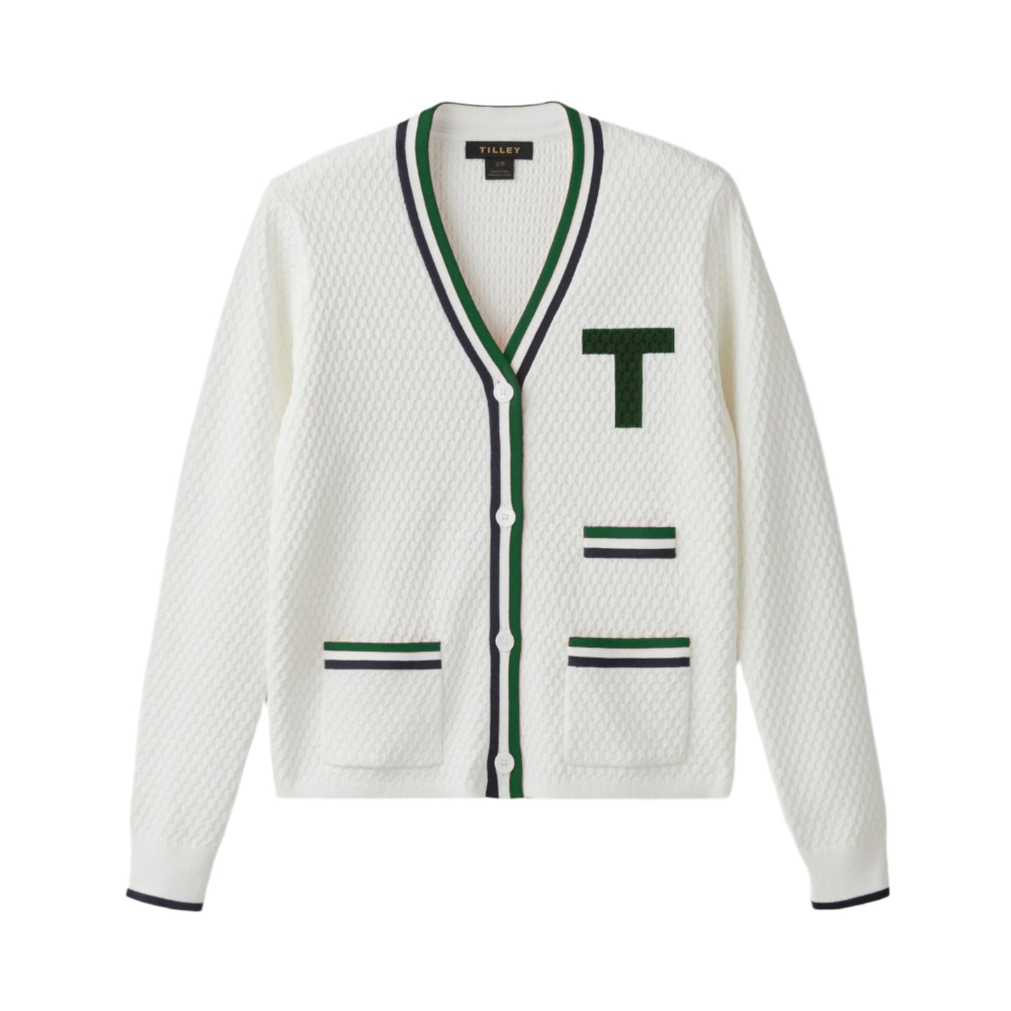 T Cardigan - White/Pine Green