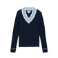 V Neck Cable Sweater - Navy