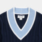 V Neck Cable Sweater - Navy