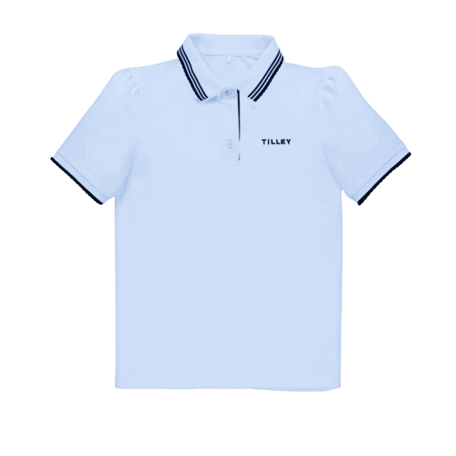 Preppy Pique Puff Sleeve Polo - Baby Blue/Navy