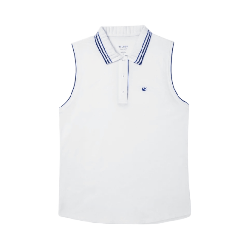Supima Pique Sleeveless Polo - White/Navy