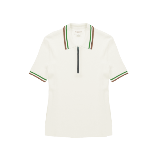 Stripe Zip Polo - White
