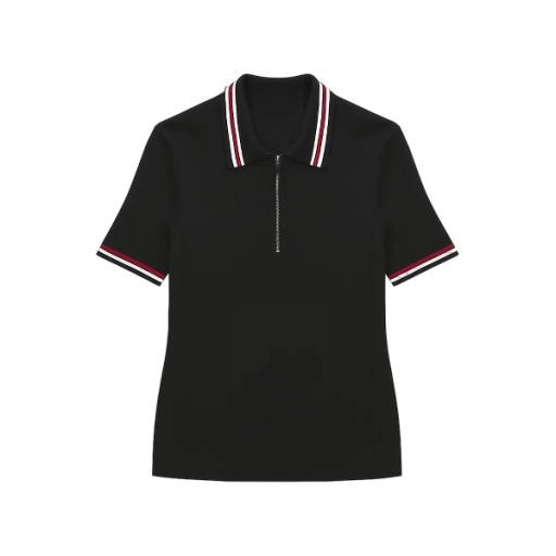 Stripe Zip Polo - Black