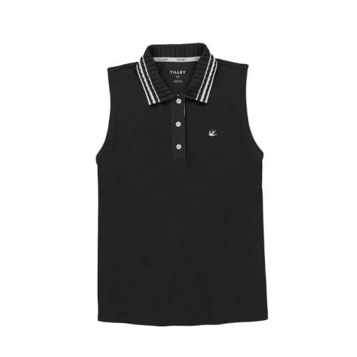 Supima Pique Sleeveless Polo - Black/White