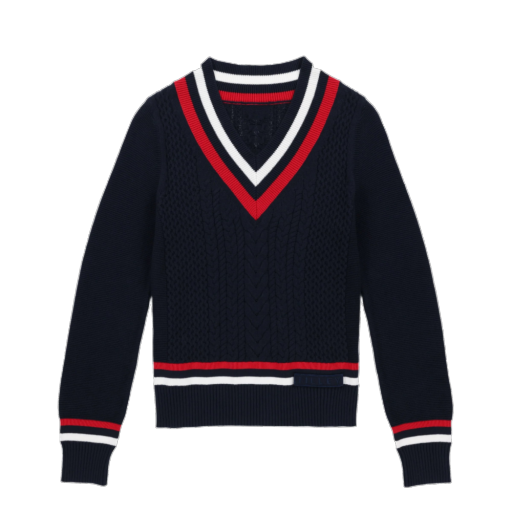 Womens Preppy Deep V Sweater - Navy