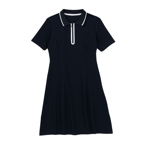 Short Sleeve Quarter Zip Dress - Navy/White
