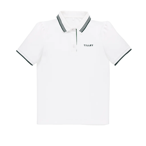 Preppy Pique Puff Sleeve Polo - White/Pine Grn