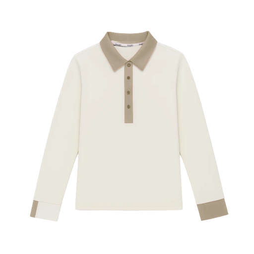 Preppy Pique Long Sleeve Stripe Placket Polo - Off White